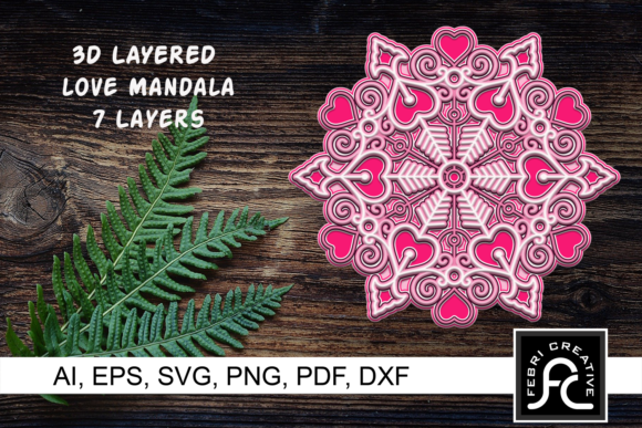 3D SVG Love Mandala - Valentines